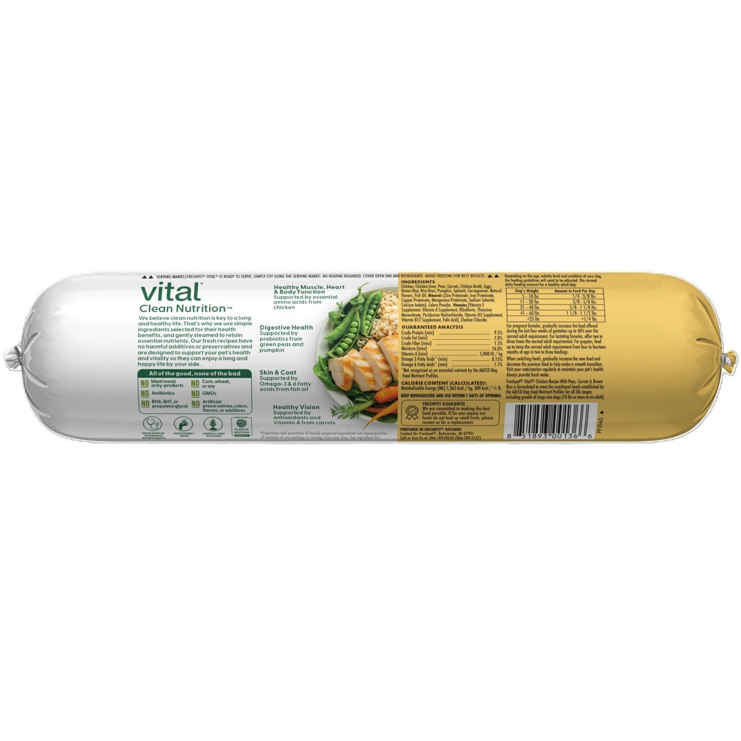 Freshpet Vital Chicken Recipe with Peas, Carrots & Brown Rice Dog Food, 1-Lb