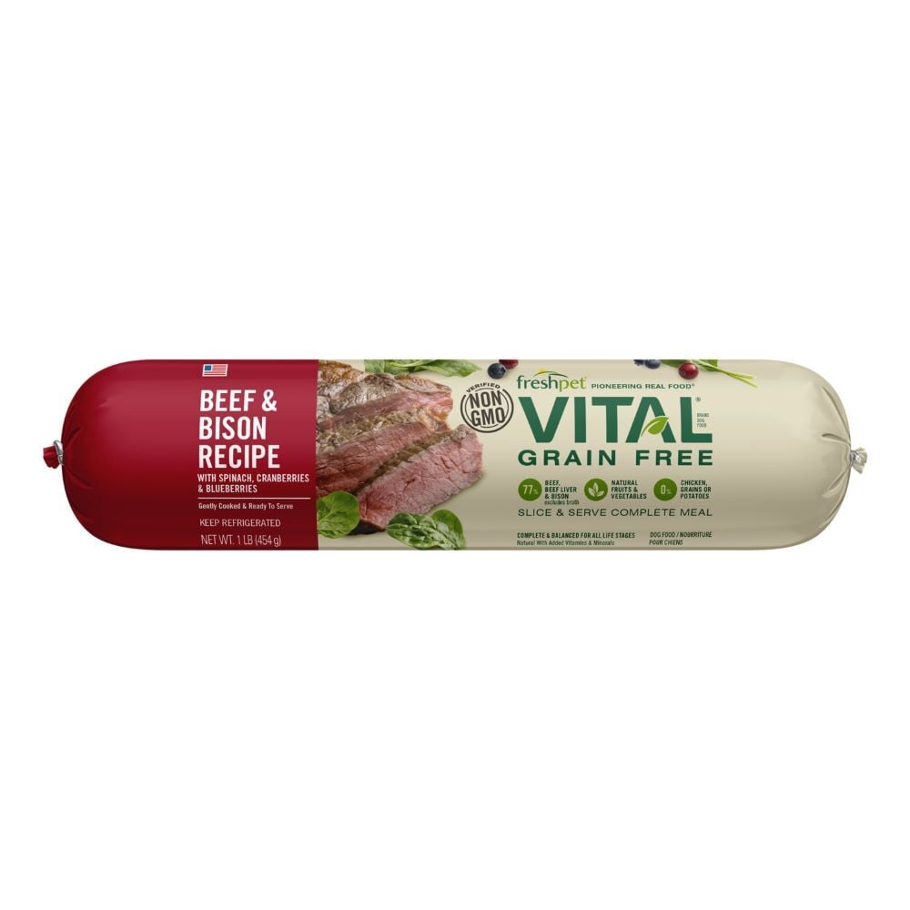 Freshpet Vital Grain Free Beef & Bison Recipe with Spinach, Cranberries & Blueberries Dog Food, 2-Lb