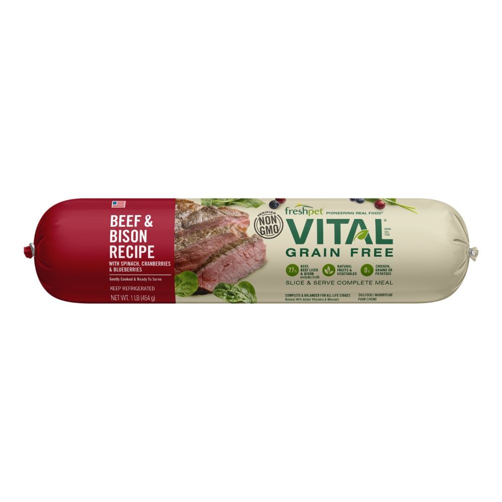 Freshpet Vital Grain Free Beef & Bison Recipe with Spinach, Cranberries & Blueberries Dog Food, 1-Lb