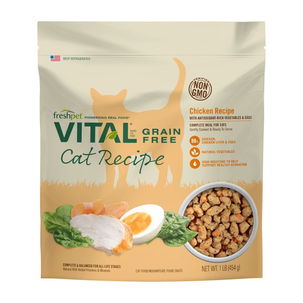 Freshpet Vital Grain Free Chicken Recipe with Antioxidant-Rich Vegetables & Egg Cat Food, 1-Lb