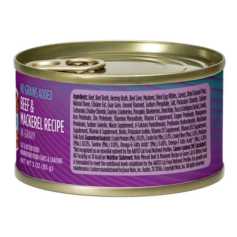 Nulo Minced Beef & Mackerel In Gravy Recipe Cat Food, 3-Oz
