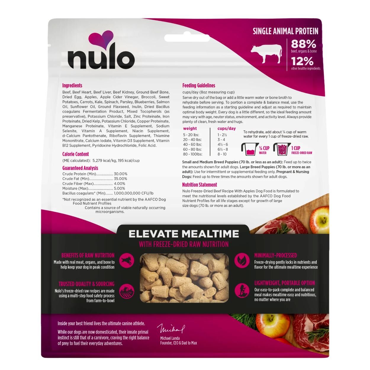 Nulo Freeze-Dried Raw Beef & Apples Dog Food, 18-Oz