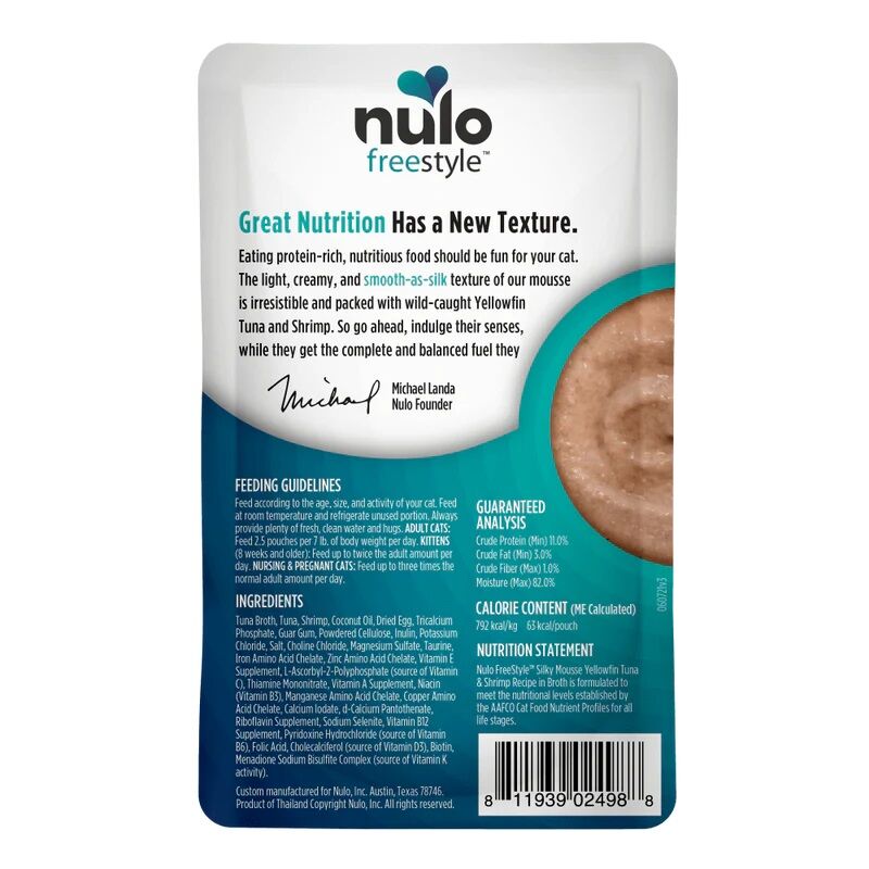 Nulo FreeStyle Silky Mousse Yellowfin Tuna & Shrimp Recipe Cat Food, 2.8-Oz