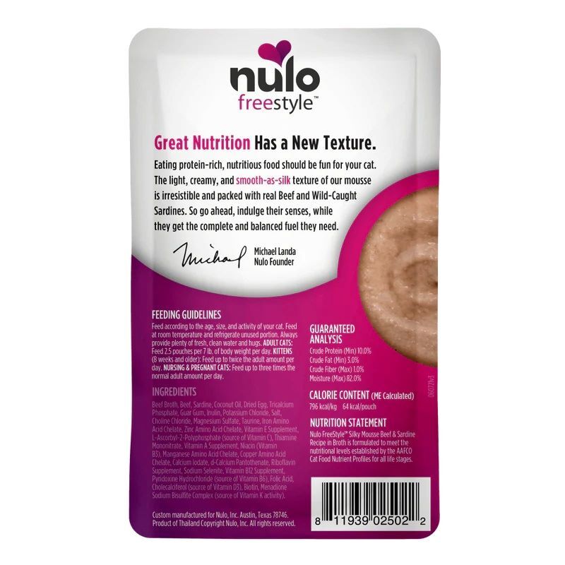 Nulo FreeStyle Silky Mousse Beef & Sardine Recipe Cat Food, 2.8-Oz