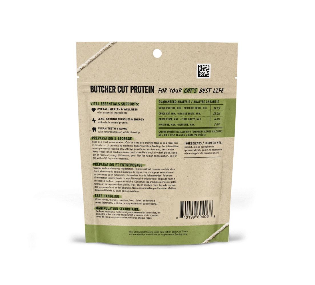 Vital Essentials Freeze-Dried Raw Rabbit Bites Cat Treats, 0.9-Oz