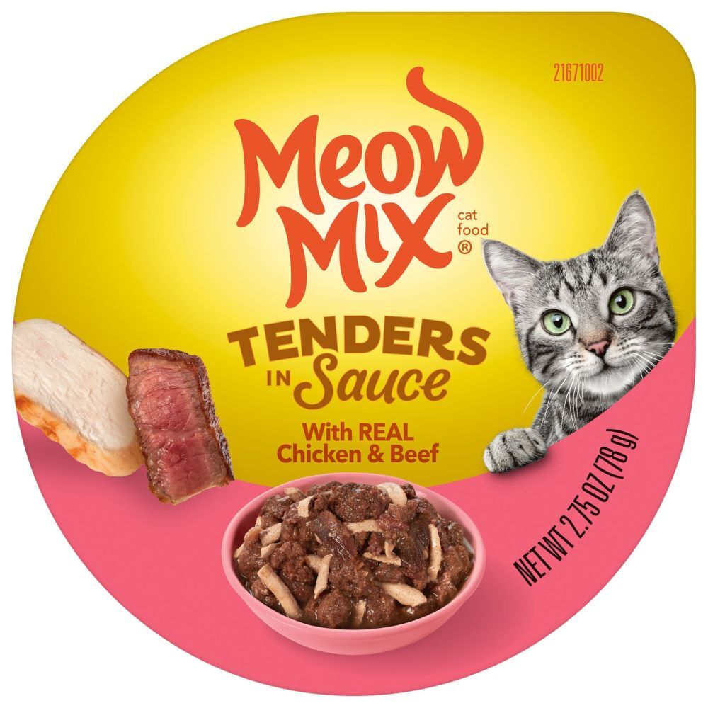 Meow Mix Tenders in Sauce With Real Chicken & Beef Cat Food, 2.75-Oz