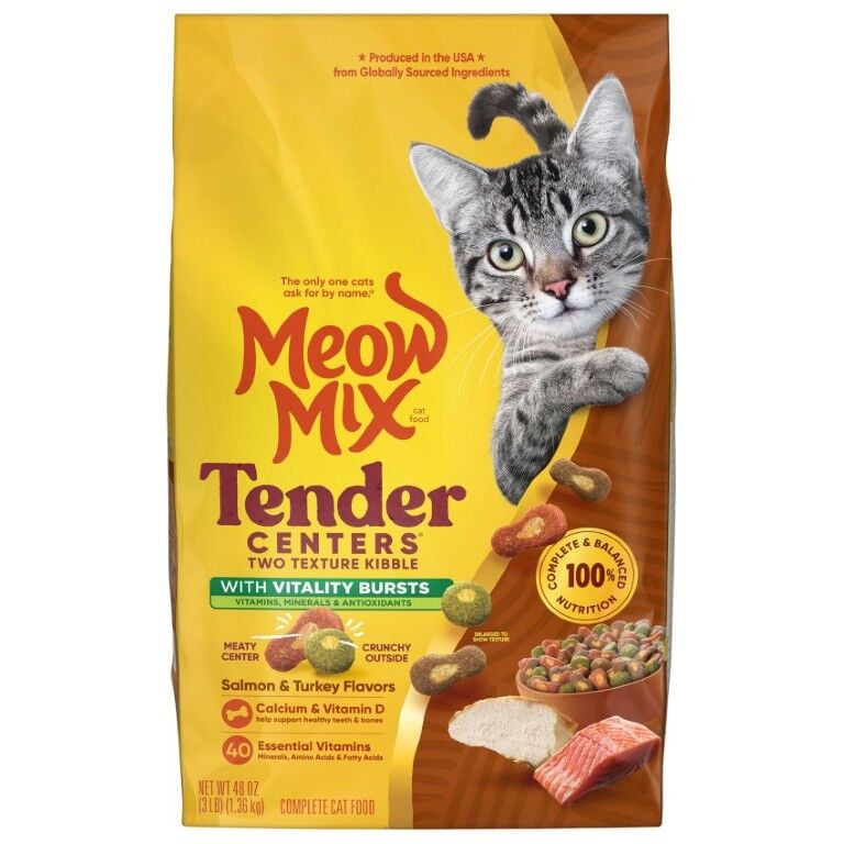 Meow Mix Tender Centers With Vitality Bursts Salmon & Turkey Flavors Cat Food, 3-Lb