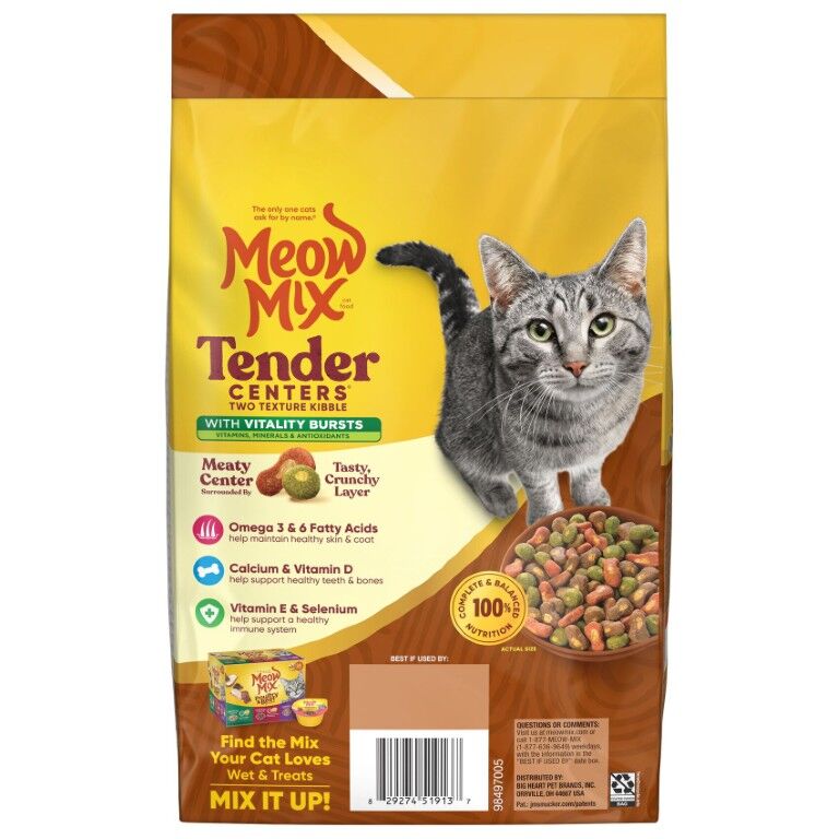 Meow Mix Tender Centers With Vitality Bursts Salmon & Turkey Flavors Cat Food, 3-Lb