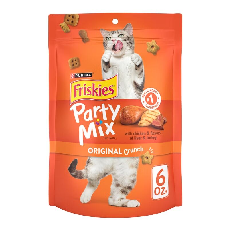Friskies Party Mix Original Crunch With Chicken & Flavors Of Liver & Turkey Cat Treats, 2.1-Oz