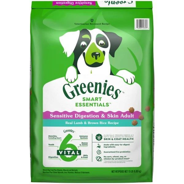 Greenies Smart Essentials Sensitive Digestion & Skin Real Lamb & Brown Rice Dog Food, 15-Lb