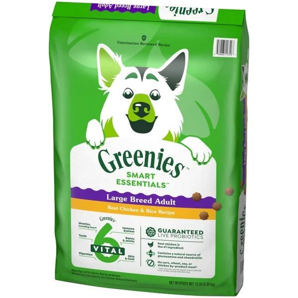 Greenies Smart Essentials Adult Large Breed Protein Real Chicken & Rice Dog Food, 15-Lb