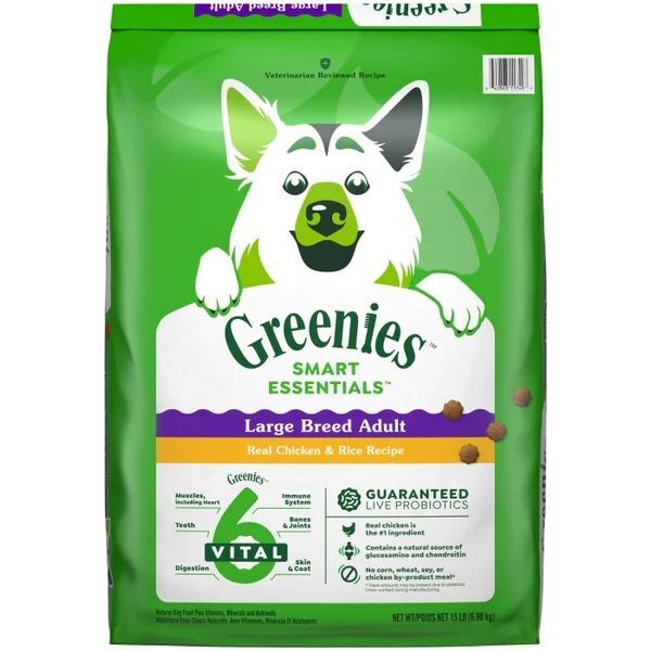 Greenies Smart Essentials Adult Large Breed Protein Real Chicken & Rice Dog Food, 15-Lb