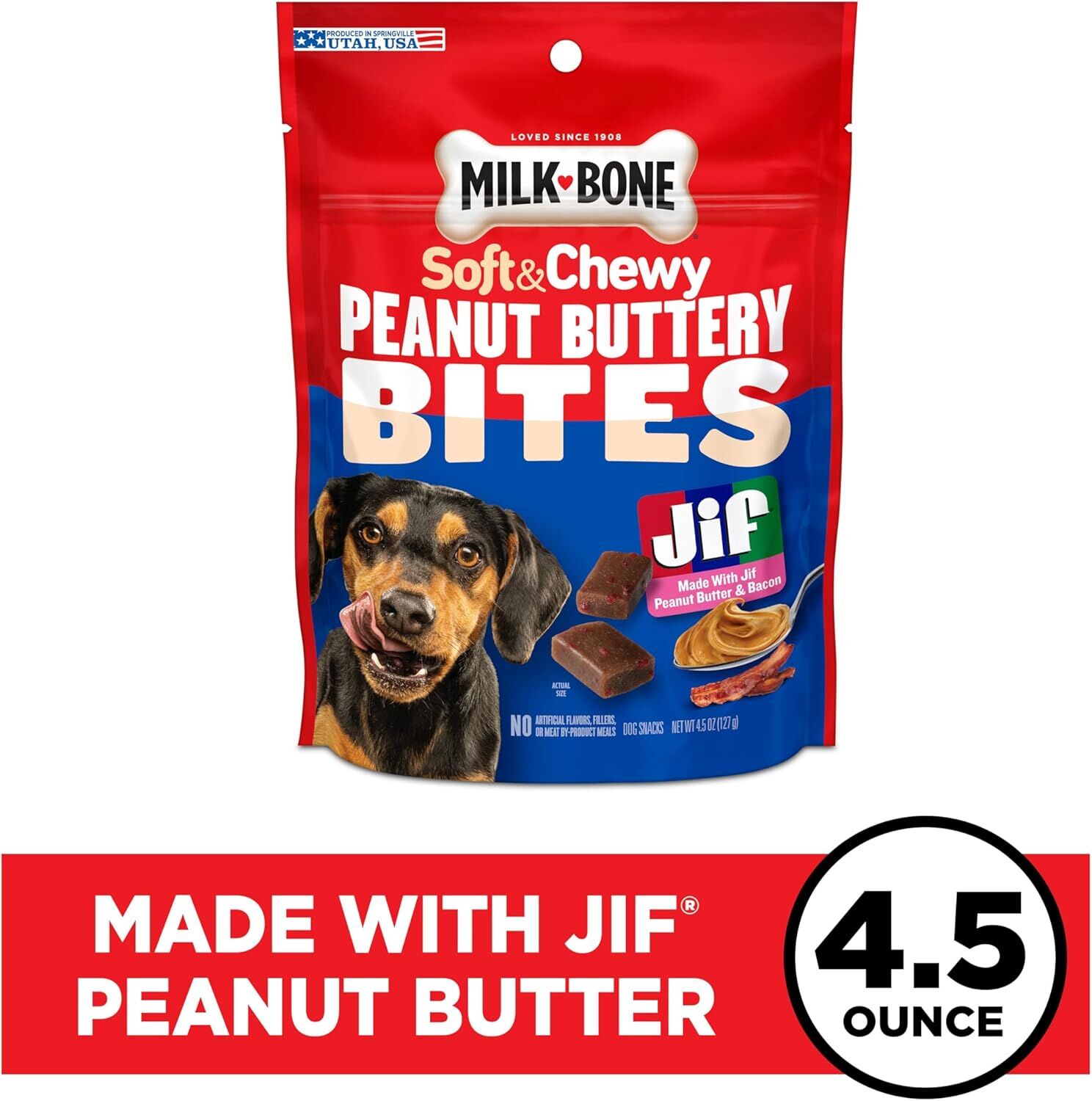 Milk Bone Peanut Buttery Bites Made With Jif Peanut Butter, 4.5-Oz