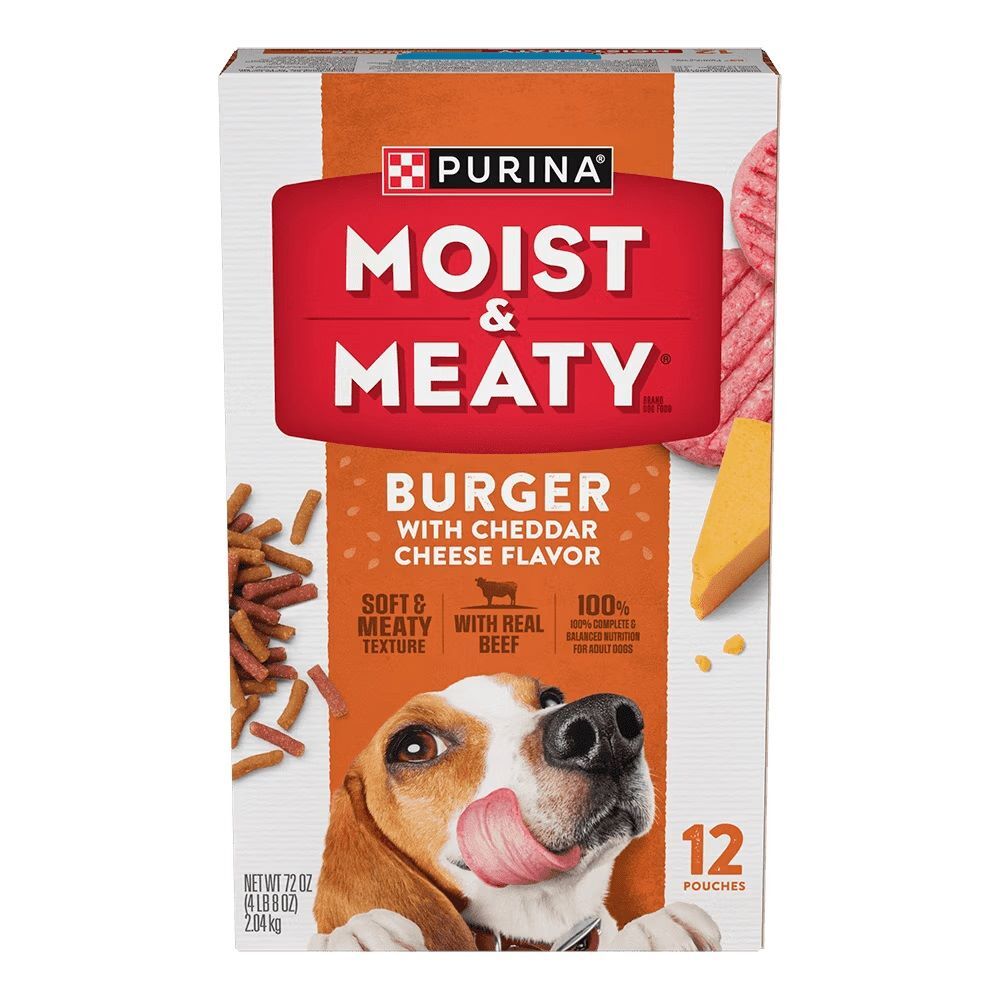 Purina Moist & Meaty Burger With Cheddar Cheese Soft Dog Food, 12-Pk