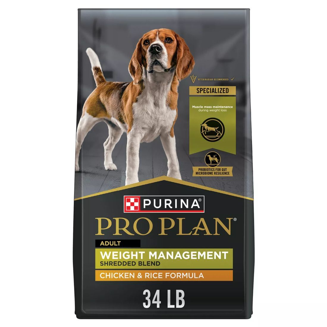 Purina Pro Plan Weight Management Shredded Blend Chicken & Rice Dry Dog Food, 34-Lb