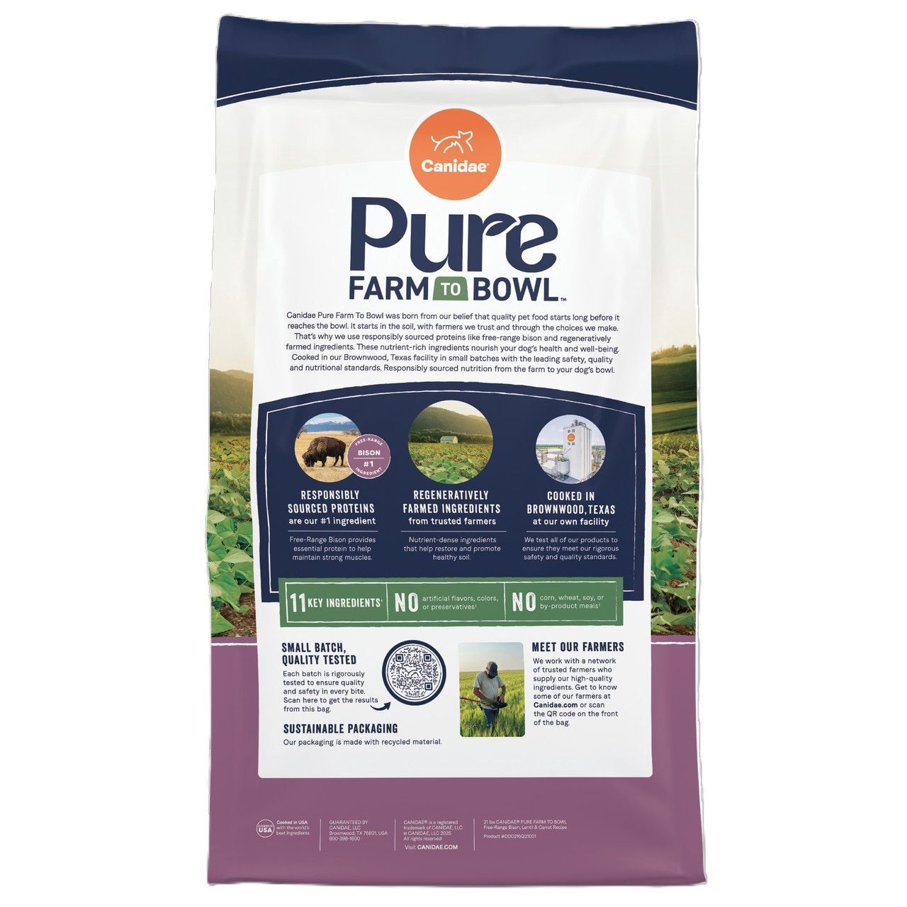 Canidae Pure Farm To Bowl Free-Range Bison, Lentil & Carrot Grain Free Recipe Dog Food, 21-Lb