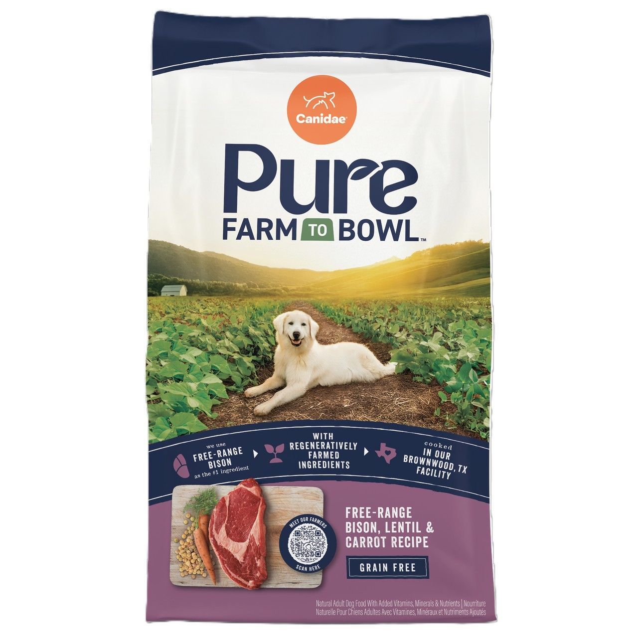 Canidae Pure Farm To Bowl Free-Range Bison, Lentil & Carrot Grain Free Recipe Dog Food, 21-Lb