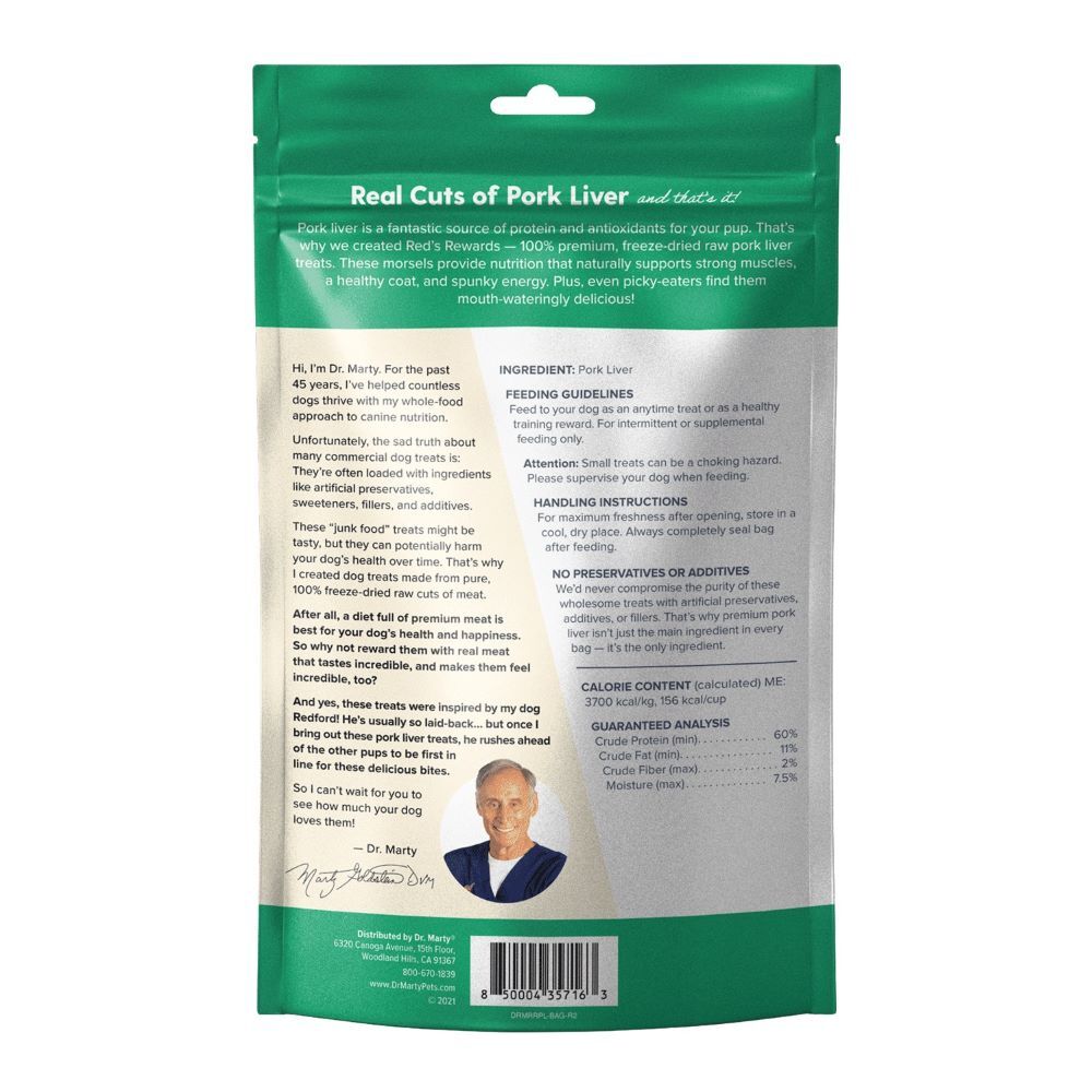 Dr. Marty Red's Rewards Freeze-Dried Pork Liver Dog Treats, 4-Oz