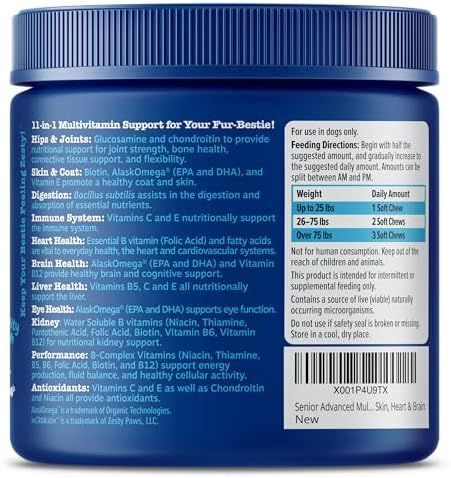 Zesty Paws Senior Advanced 11-in-1 Multivitamin Chicken Flavor Bites for Senior Dogs, 90-Ct