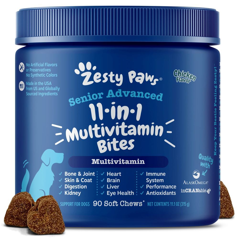 Zesty Paws Senior Advanced 11-in-1 Multivitamin Chicken Flavor Bites for Senior Dogs, 90-Ct