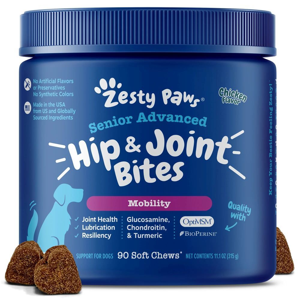 Zesty Paws Senior Advanced Hip & Joint Chicken Flavor Bites for Senior Dogs, 90-Ct