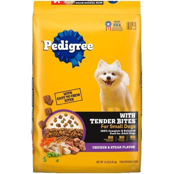 PEDIGREE With TENDER BITES for Small Dogs Adult Chicken & Steak Flavor Dog Food, 14-Lb