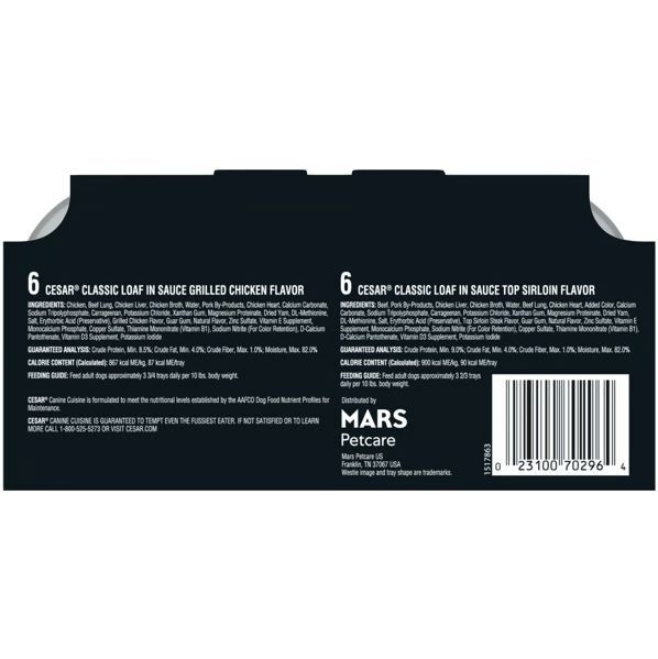 Cesar Variety Pack Grilled Chicken & Top Sirloin Flavors Wet Dog Food, 3.5-Oz, 12-Pk