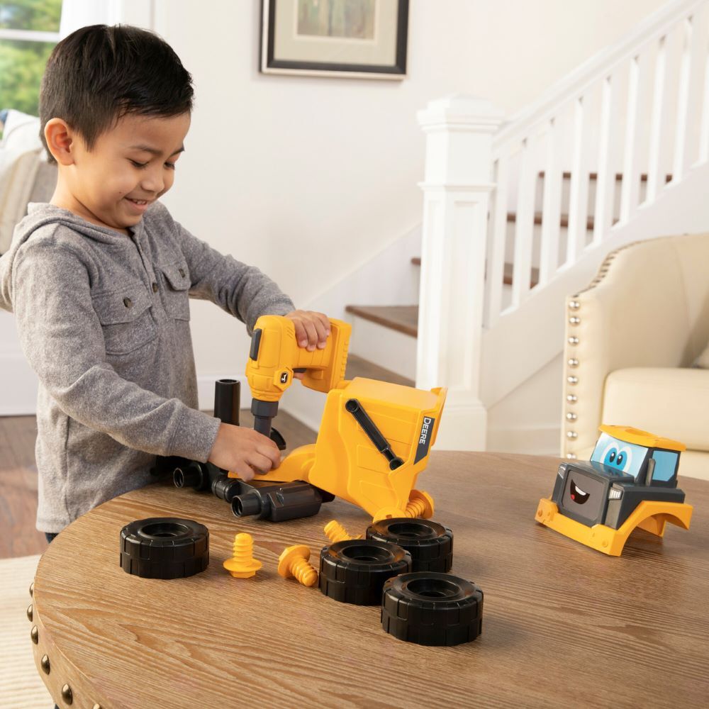 Tomy John Deere Build-A-Buddy Yellow Dump Truck with Drill, 2-In-1 Toy Set