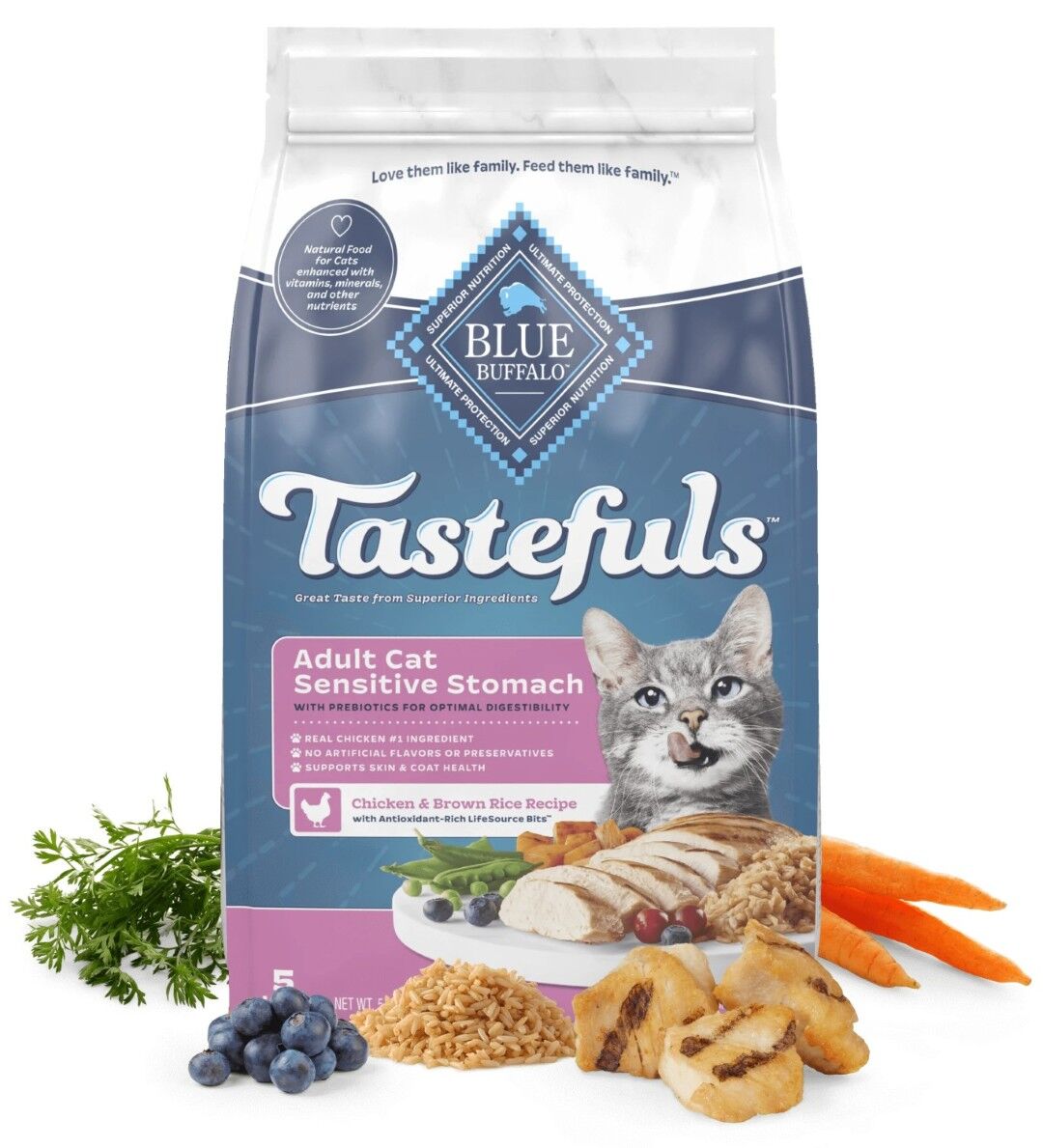 Blue Buffalo Tastefuls Sensitive Stomach Chicken And Brown Rice Recipe Adult Cat Food, 7 lb.