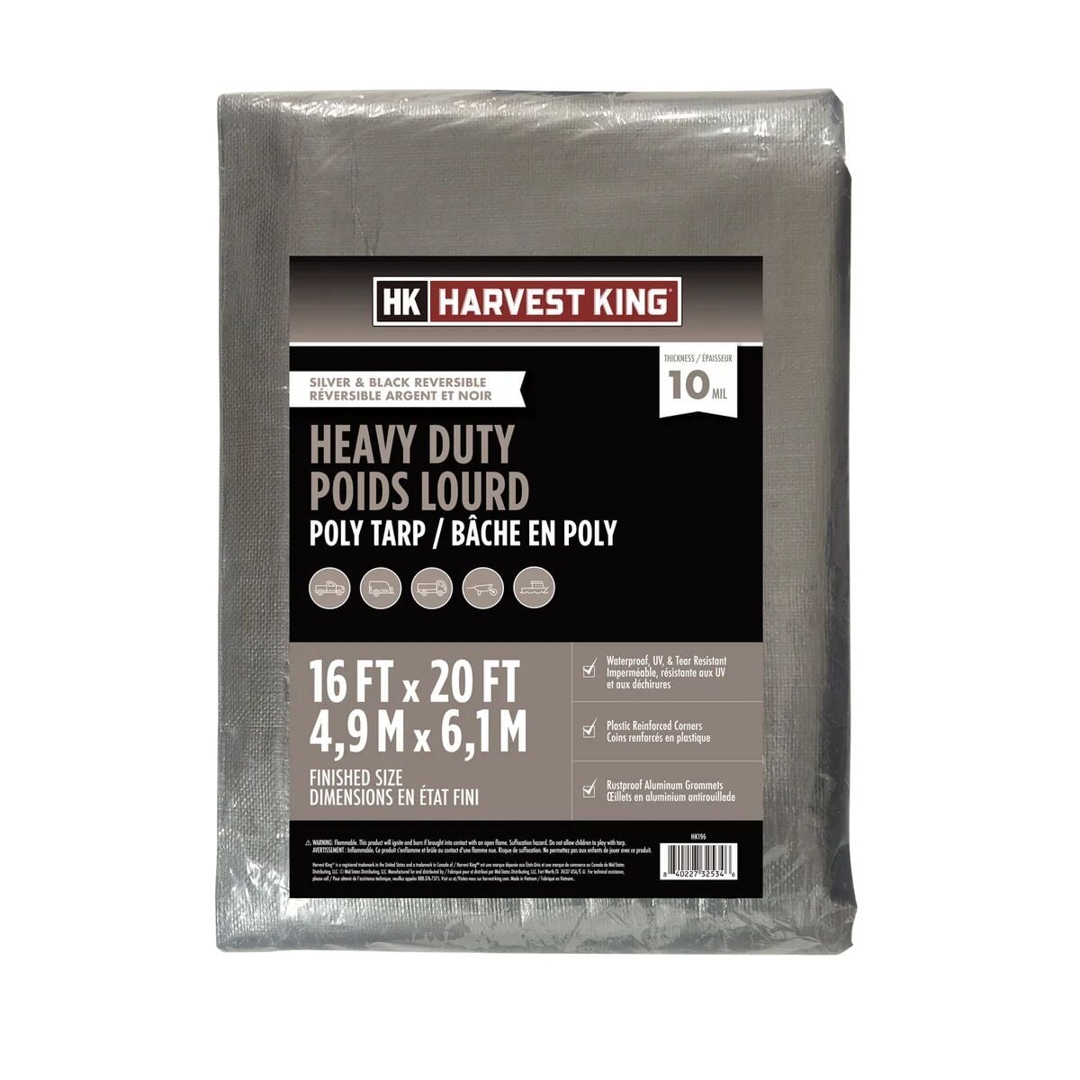 Harvest King Reversible Heavy Duty Poly Tarp, Silver/Black, 16 ft. x 20 ft.