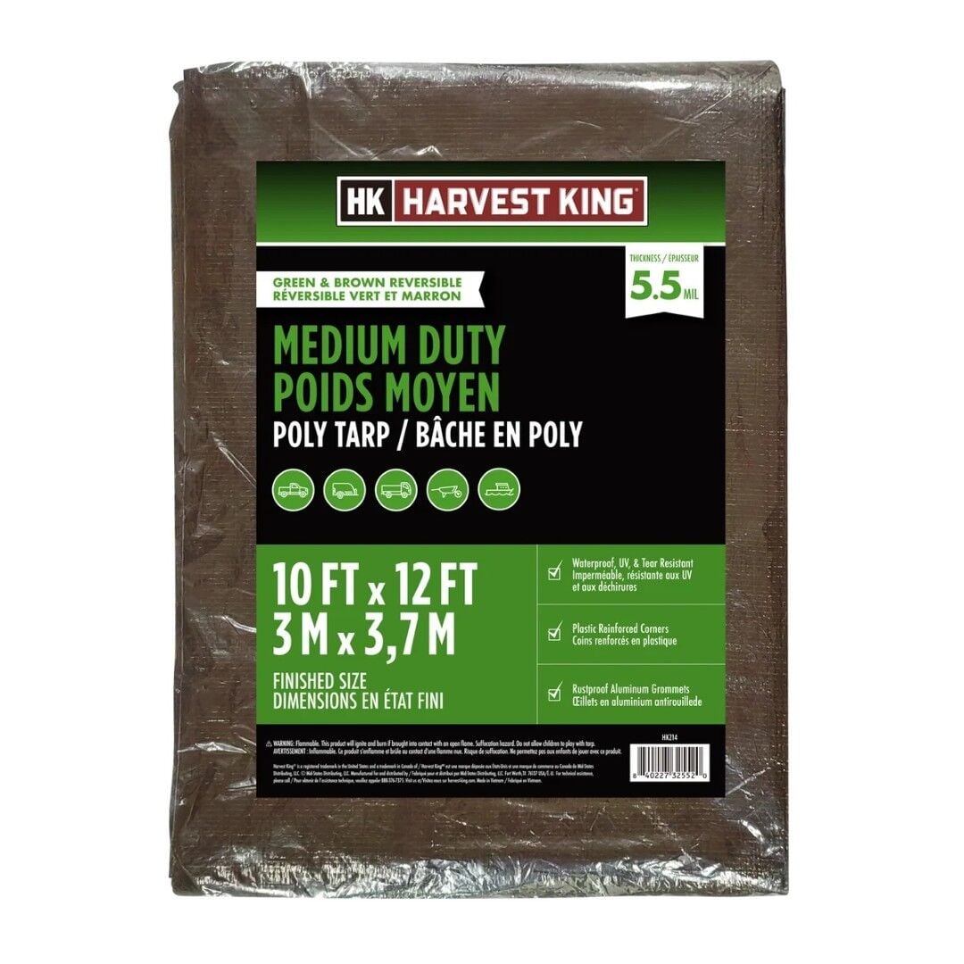Harvest King Reversible Medium Duty Poly Tarp, Brown/Green, 10 ft. x 12 ft.