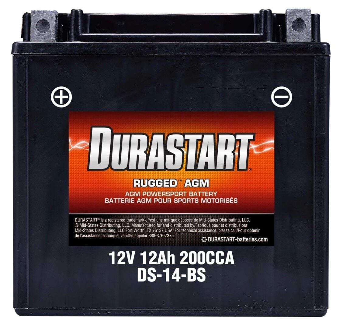 Durastart Rugged AGM Powersport Battery 14-BS, 12V, 12Ah, 200 CCA