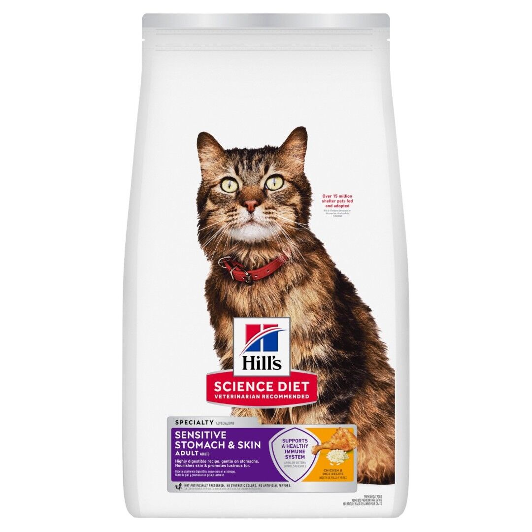 Hill's Science Diet Adult Sensitive Stomach & Skin Chicken & Rice Recipe Cat Food, 15.5 lb.