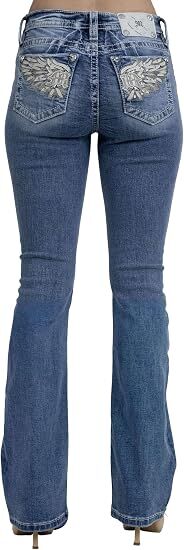 Miss Me Women's Soaring Wings Embellished Pockets Mid-Rise Bootcut Jeans