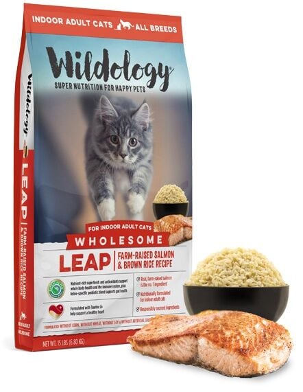 Wildology Leap Farm-Raised Salmon & Brown Rice Recipe Indoor Adult Cat Food, 15 lb.