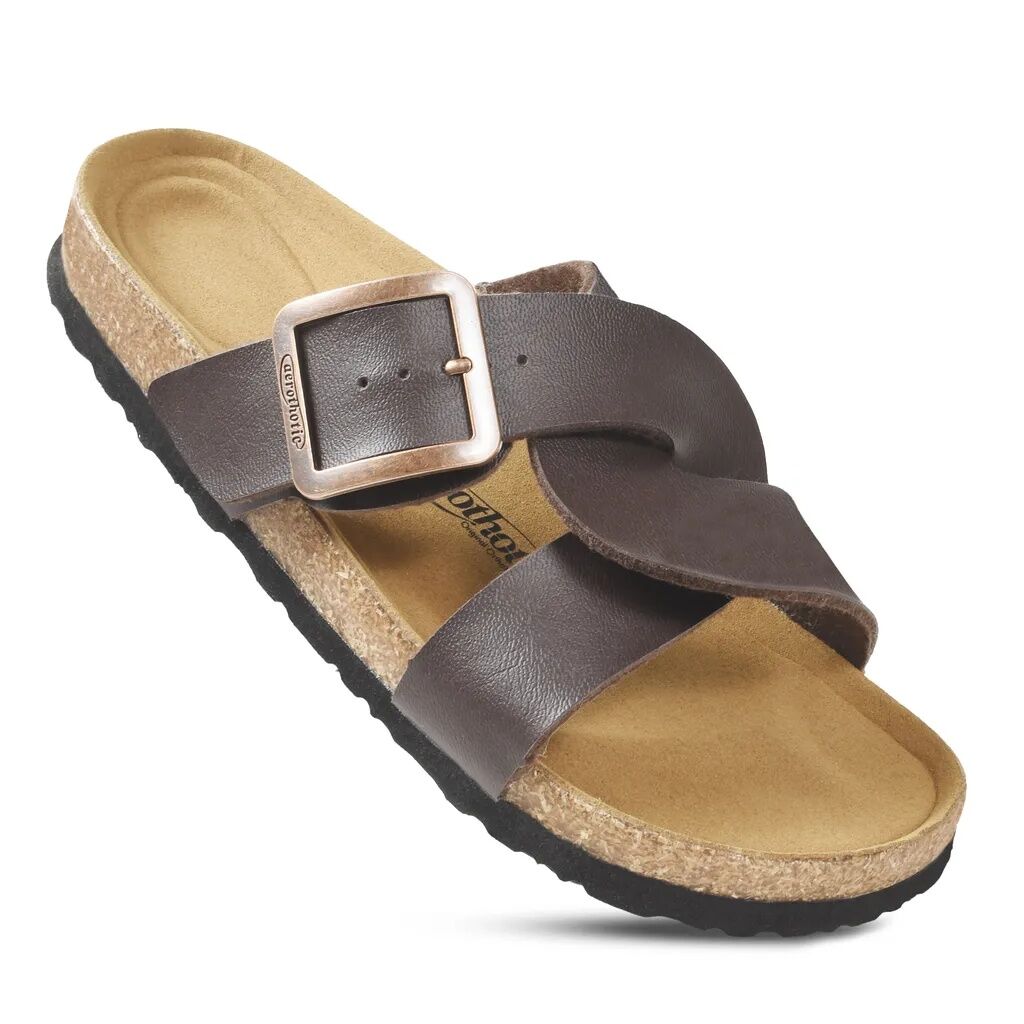 Aerothotic Women's Kai Cork Recovery Slides Cross Strappy Slip-On Casual