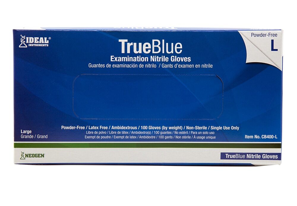 Neogen Ideal TrueBlue Nitrile Gloves, Large, 100-Pk
