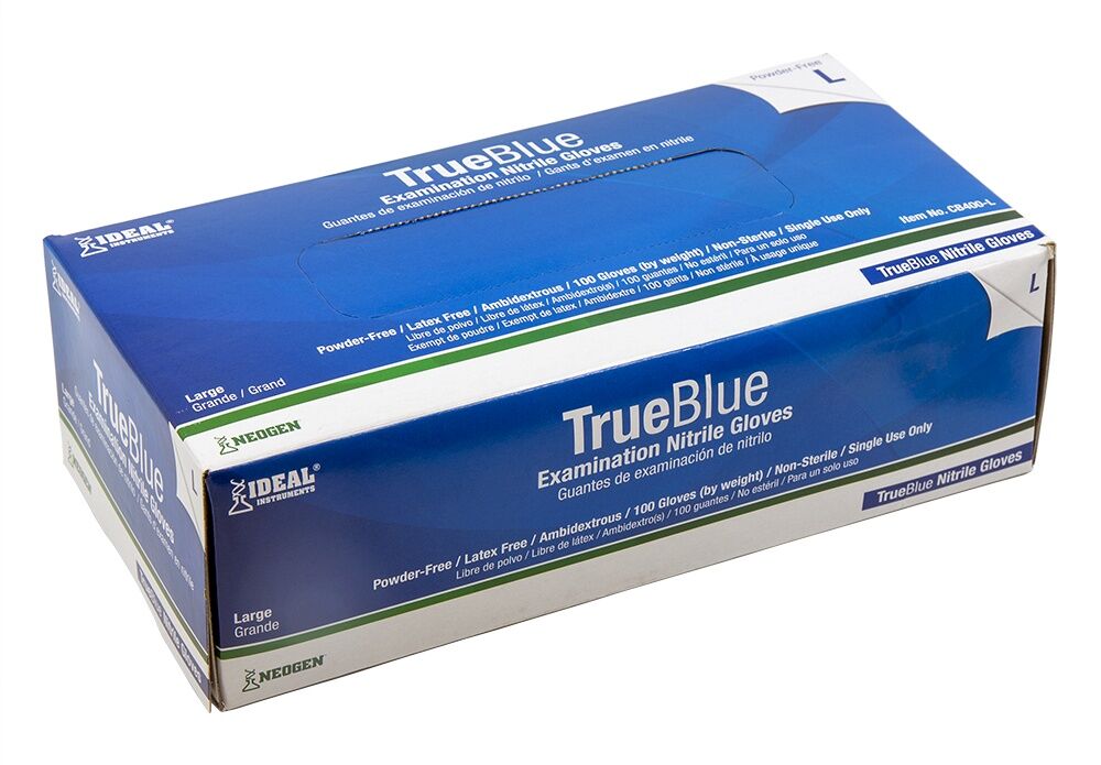 Neogen Ideal TrueBlue Nitrile Gloves, Large, 100-Pk