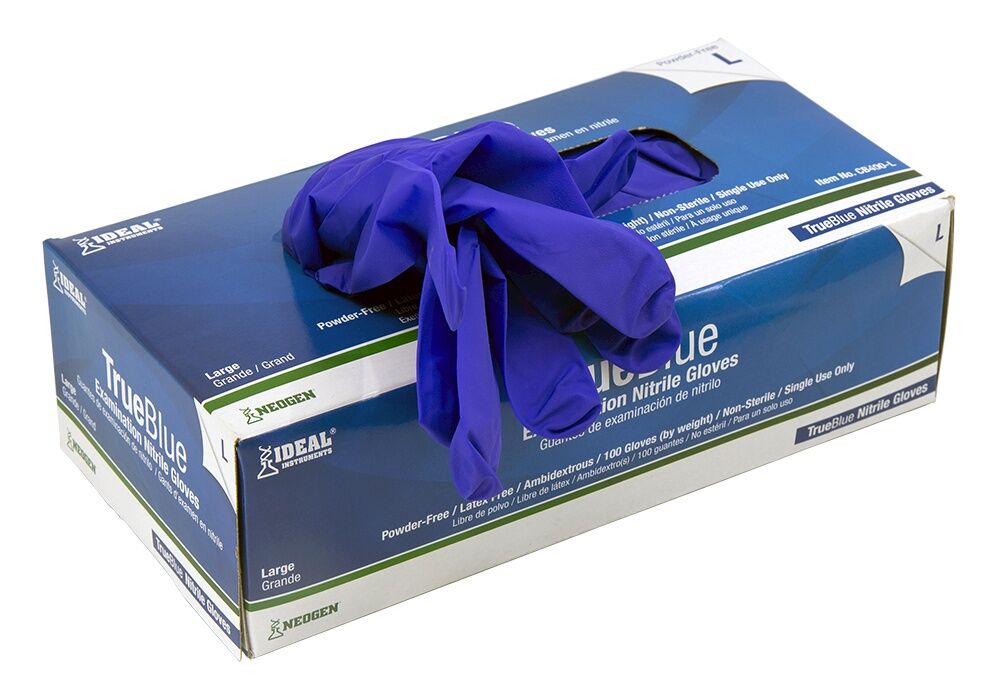 Neogen Ideal TrueBlue Nitrile Gloves, Large, 100-Pk