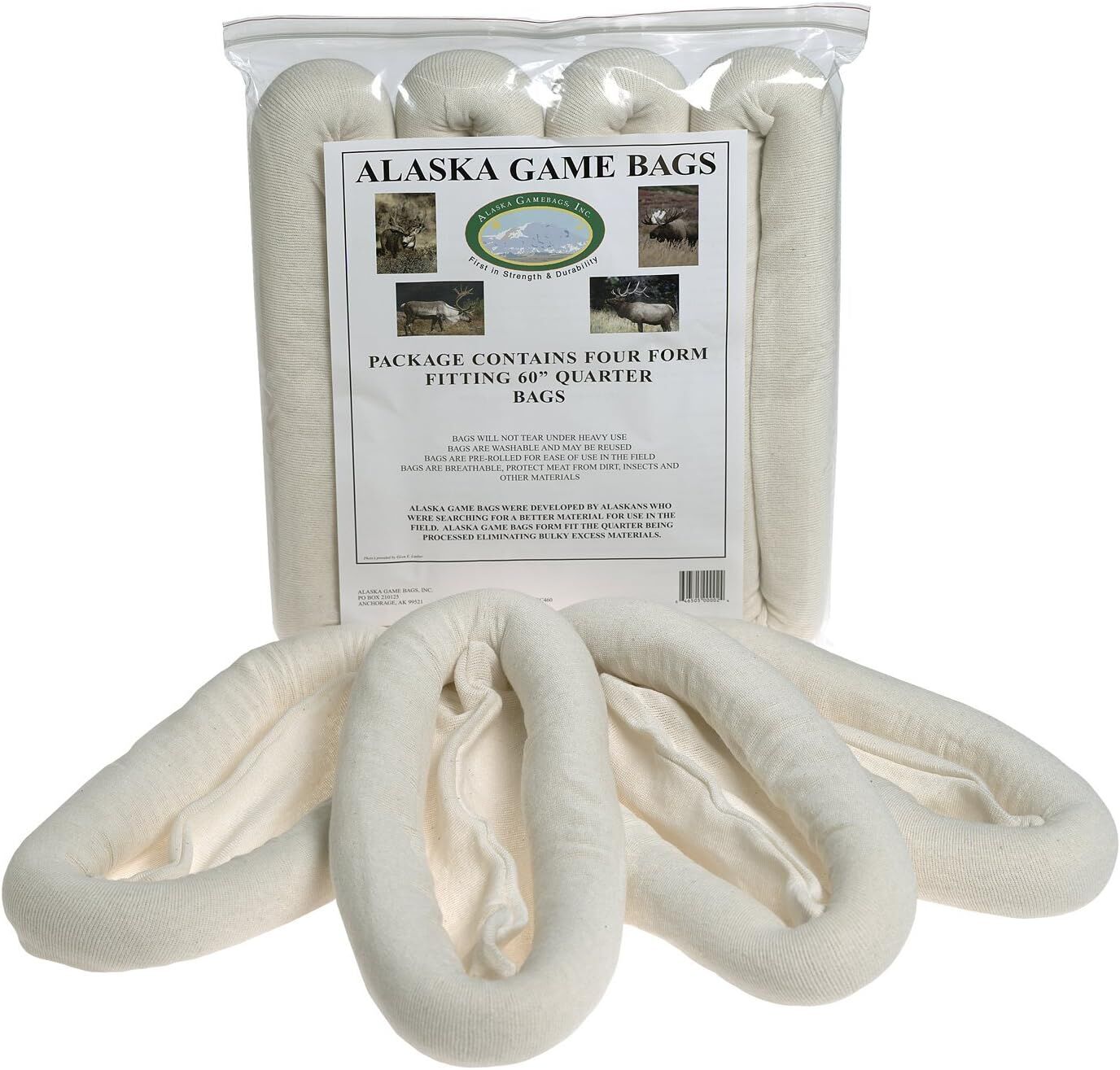 Alaska Game Bags Form Fitting Quarter Bag, 60-In, 4-Pk