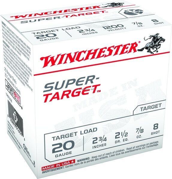Winchester 20 Gauge, 2 3/4 in, #8 Shot, Target Load Shotshell Cartridges - 25 Rounds