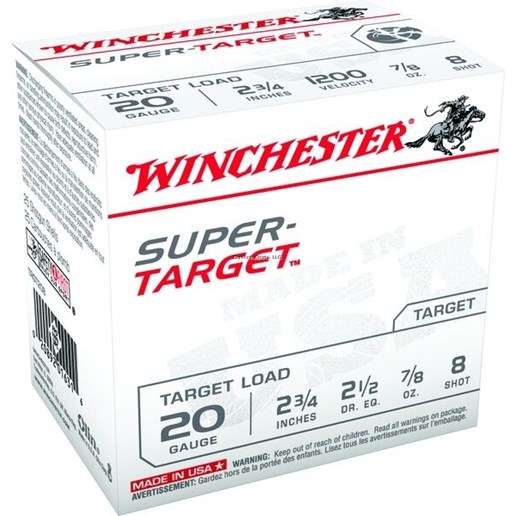 Winchester 20 Gauge, 2 3/4 in, #8 Shot, Target Load Shotshell Cartridges - 25 Rounds