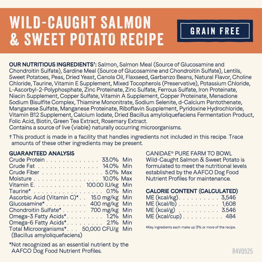 Canidae Pure Farm to Bowl Wild-Caught Salmon & Sweet Potato Grain Free Recipe Dog Food, 24-Lb