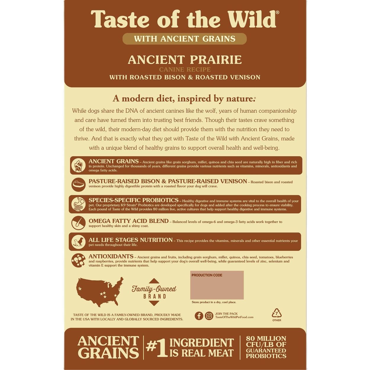 Taste of the Wild Ancient Prairie Canine with Roasted Bison & Roasted Venison Dog Food, 5-Lb