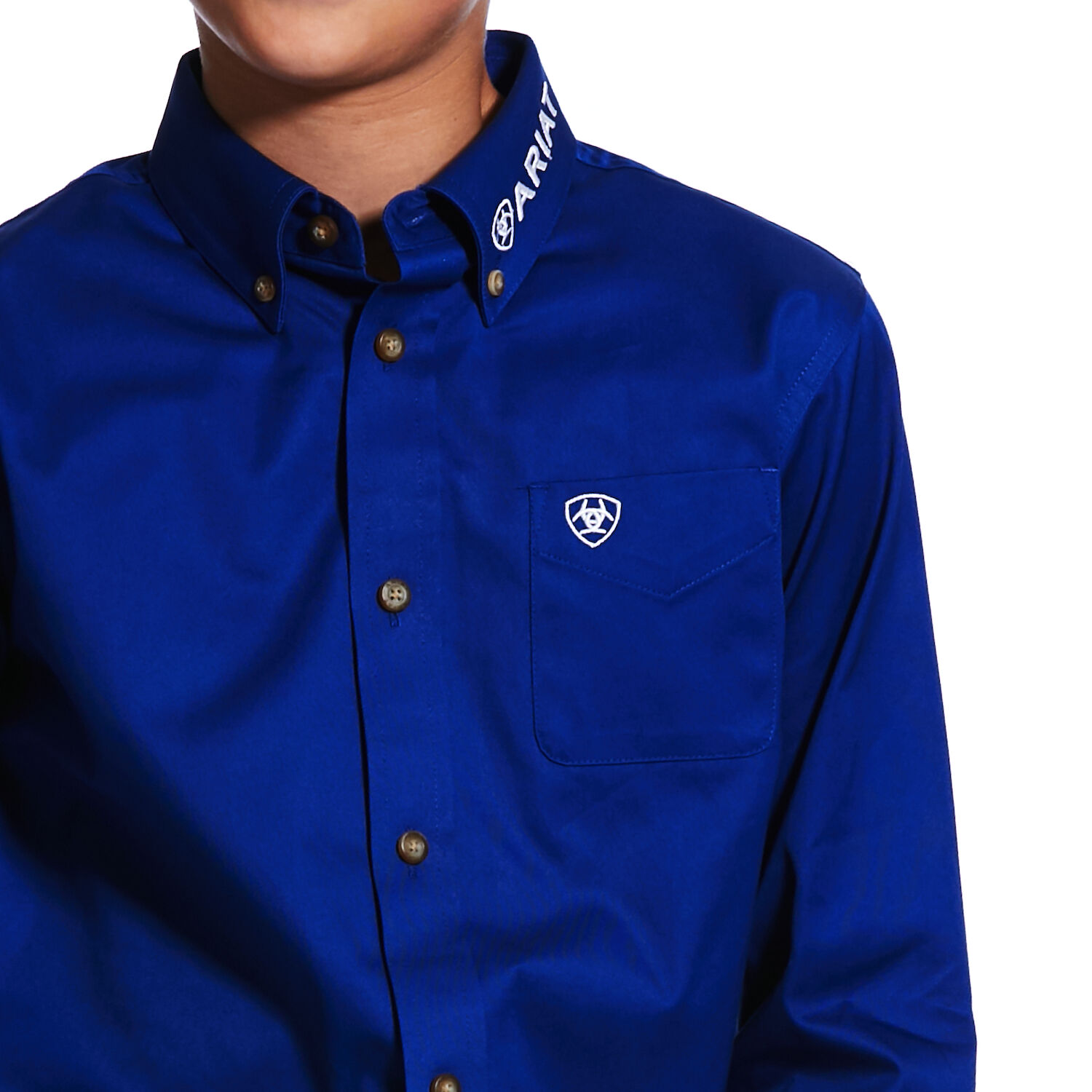 Ariat Boy's Team Logo Twill Classic Fit Shirt in Ultramarine/White