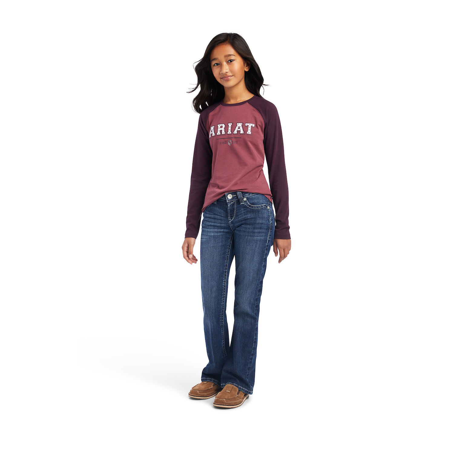 Ariat Unisex Youth Varsity T-Shirt in Mulberry/Nostalgia Rose