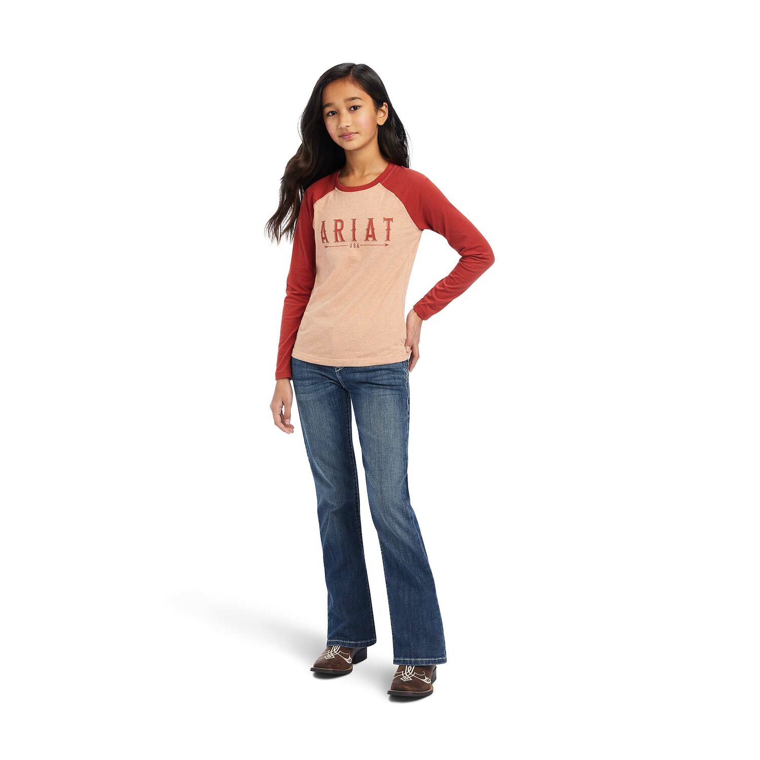 Ariat Girls REAL Arrow Shirt in Palm Heather/Bossa Nova