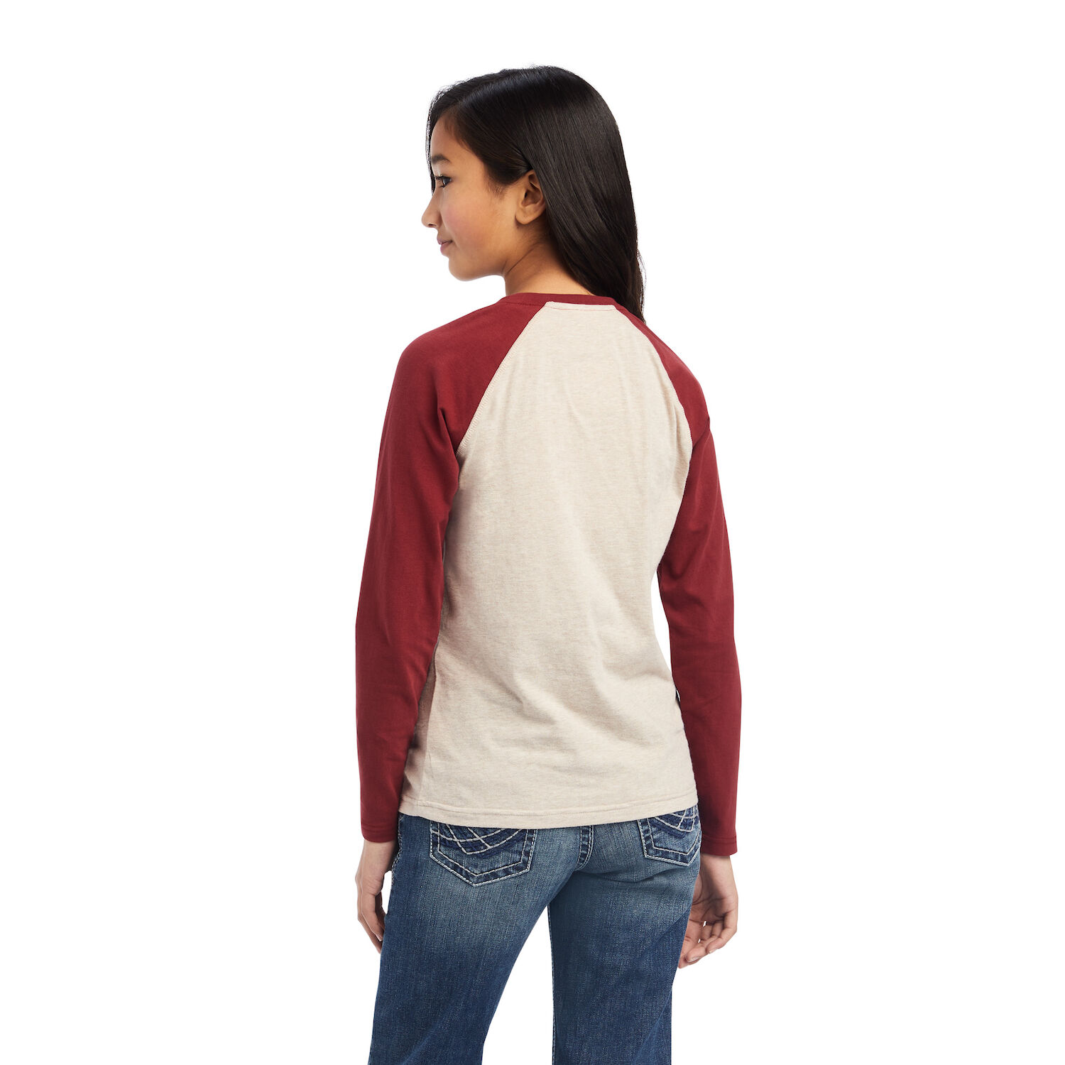Ariat Girls REAL Ropey Rose Shirt in Oatmeal Heather/Rouge Red