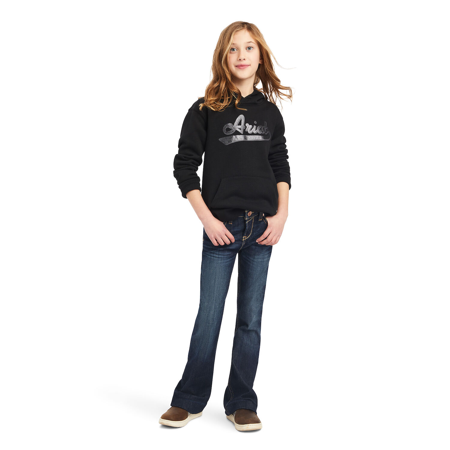 Ariat Girls REAL Glitter Logo Hoodie in Black