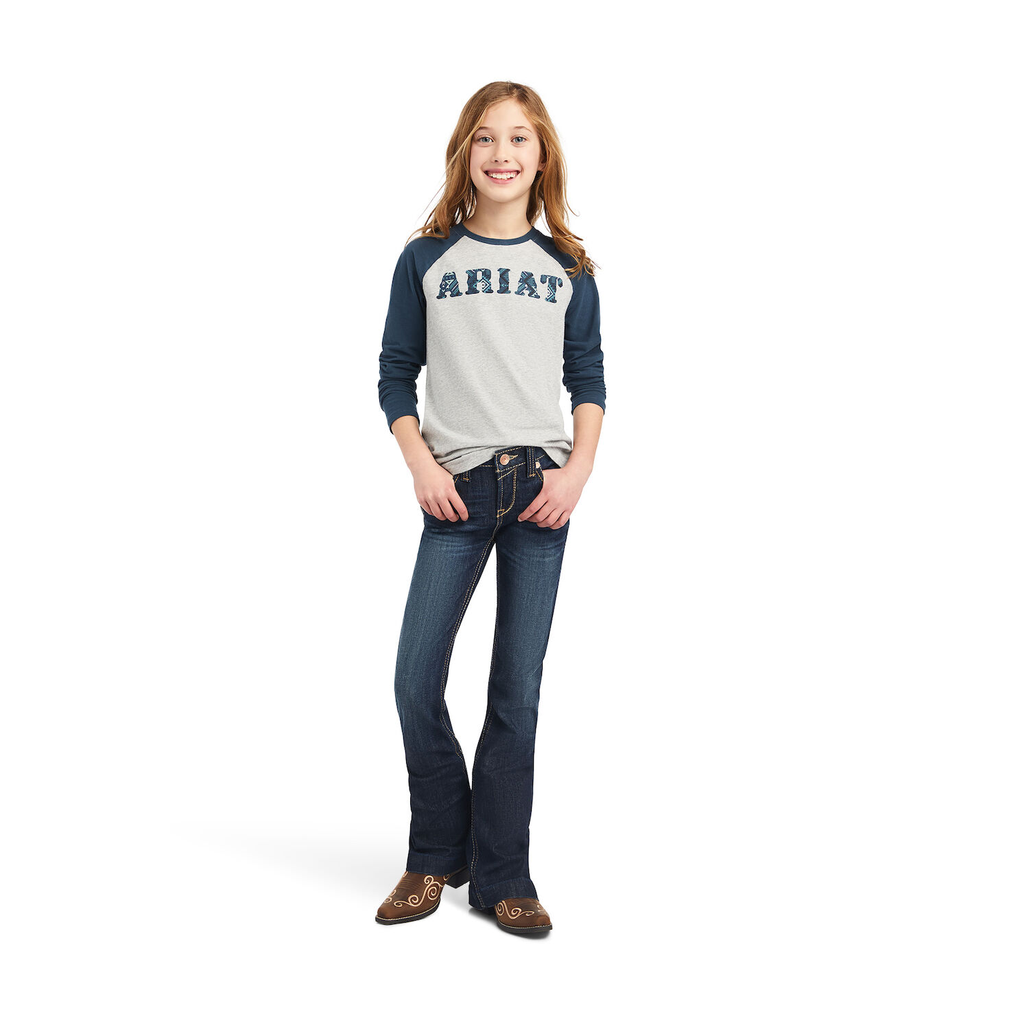 Ariat Girls REAL Zuma Baseball Shirt in Heather Grey